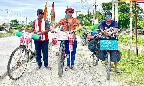 Trio Begins 4,000-Km Cycle Ride from Bajali to Kedarnath Trio Begins 4,000-Km Cycle Ride from Bajali to Kedarnath