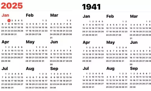 2025 Calendar Perfectly Mirrors 1941s: A Rare Alignment of Dates 2025 Calendar Perfectly Mirrors 1941s: A Rare Alignment of Dates