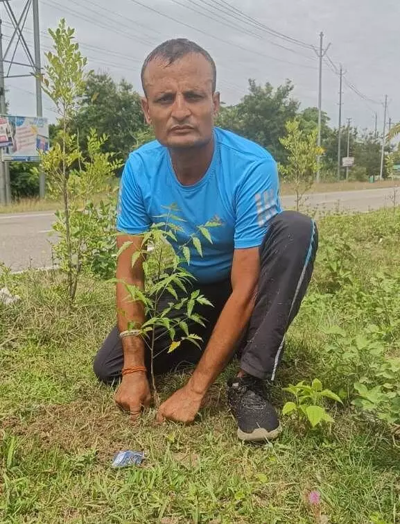 Cop Raj Kumar Sarma plated 1100 saplings in both sides of NH 15 Cop Raj Kumar Sarma plated 1100 saplings in both sides of NH 15